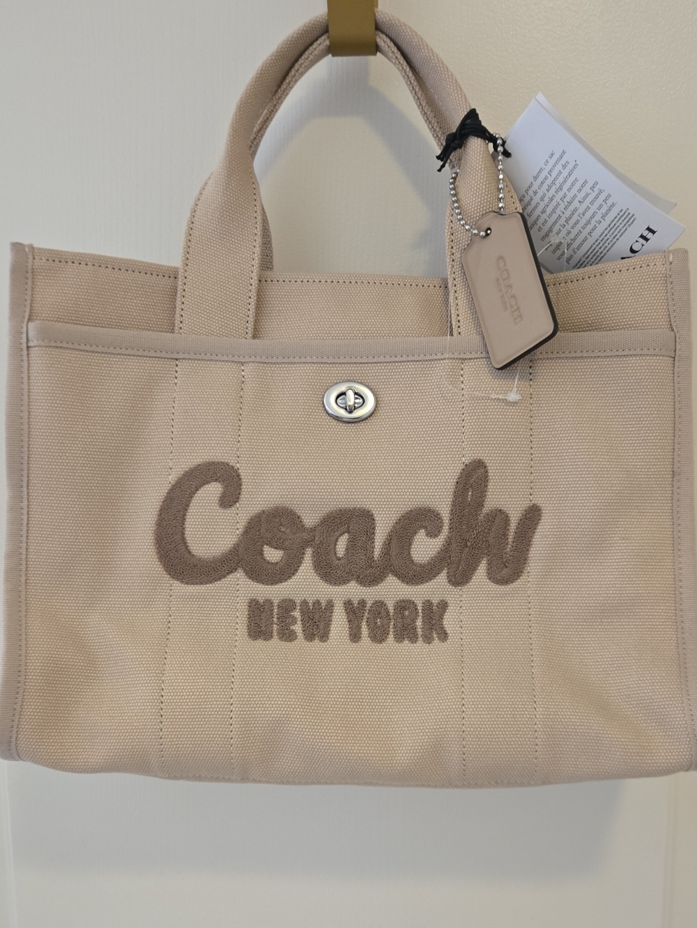 NEW Coach Beige Canvas Logo Tote with Contrast Script